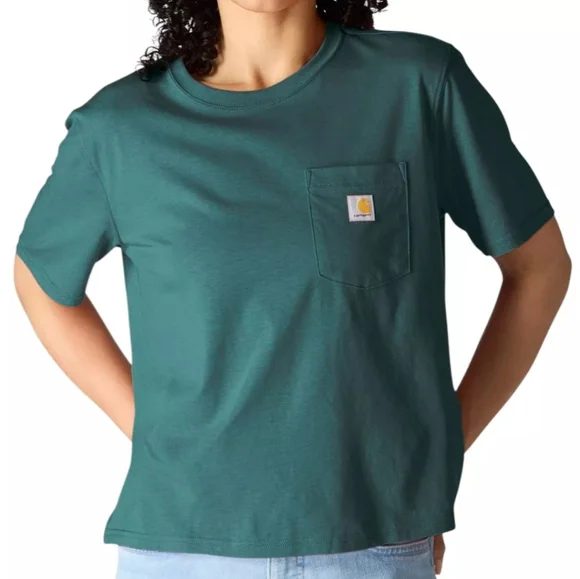 NWT Women's Carhartt Loose Fit Tee with Pocket- Color Greenstone - Picture 2 of 3